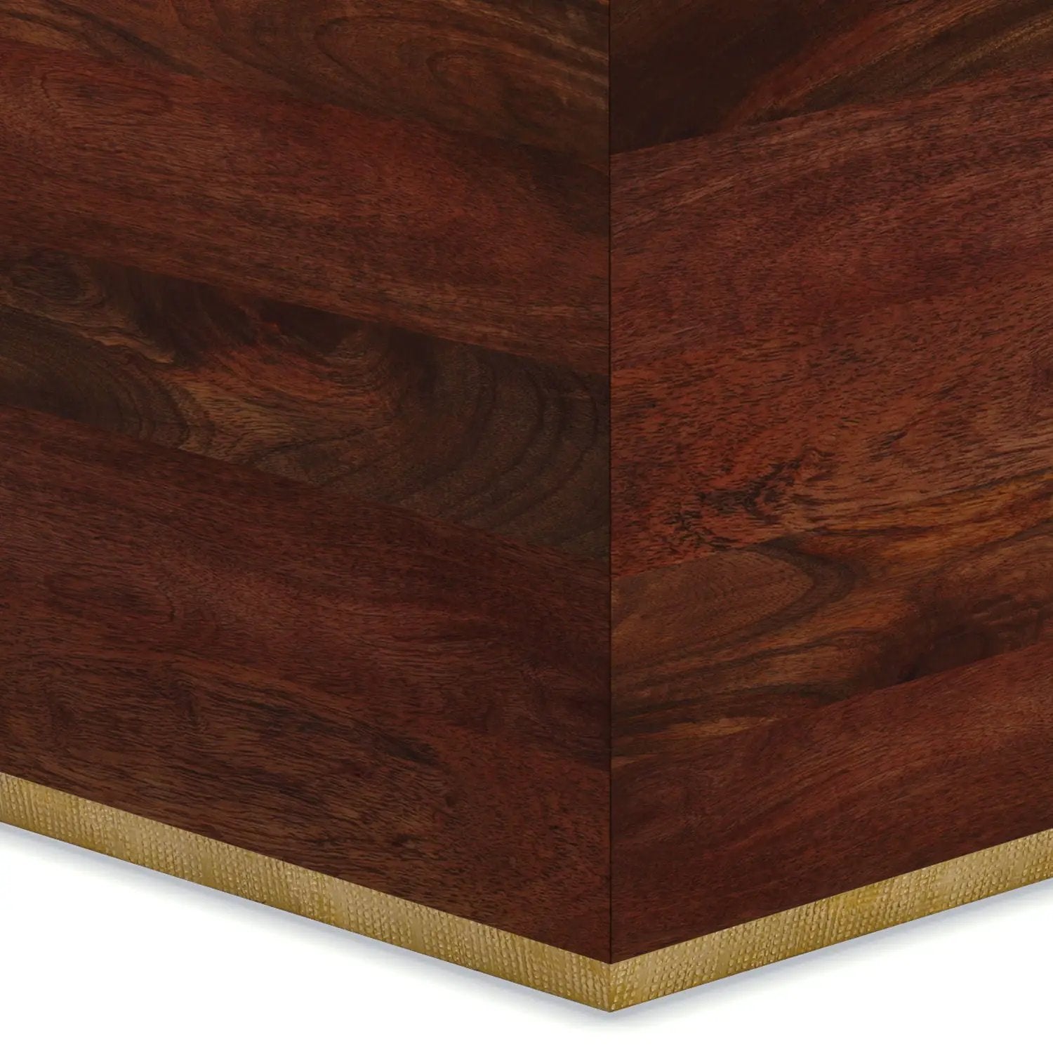 Abba Handcrafted Coffee Table, dark wood veneer with gold fabric-wrapped base on Tampa Home & Garden Store