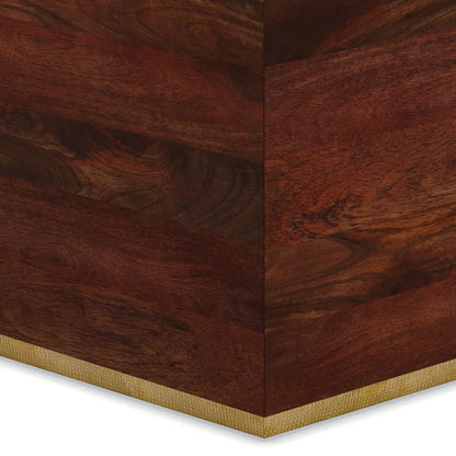 Abba Handcrafted Coffee Table, dark wood veneer with gold fabric-wrapped base on Tampa Home & Garden Store
