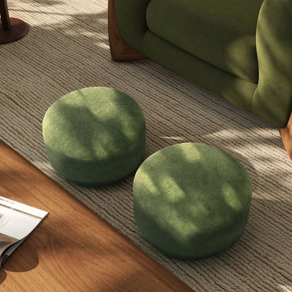 Fuji mushroom footstool ottoman in moss green upholstery, set of several with wooden legs on Tampa Home & Garden Store