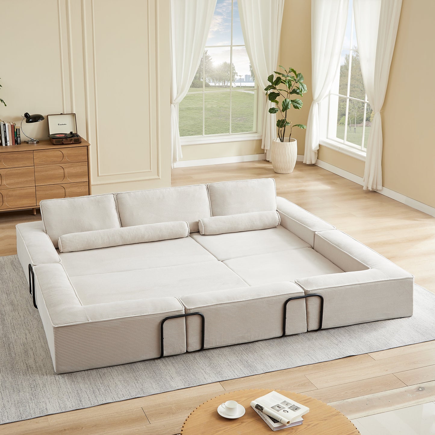 Large modern corduroy sectional sofa in beige, modular pieces for flexible layouts on Tampa Home & Garden Store