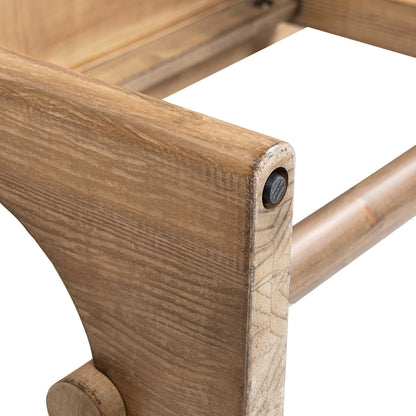 Reclaimed pine trestle console table with open base in antique brown, wood grain detail on Tampa Home & Garden Store