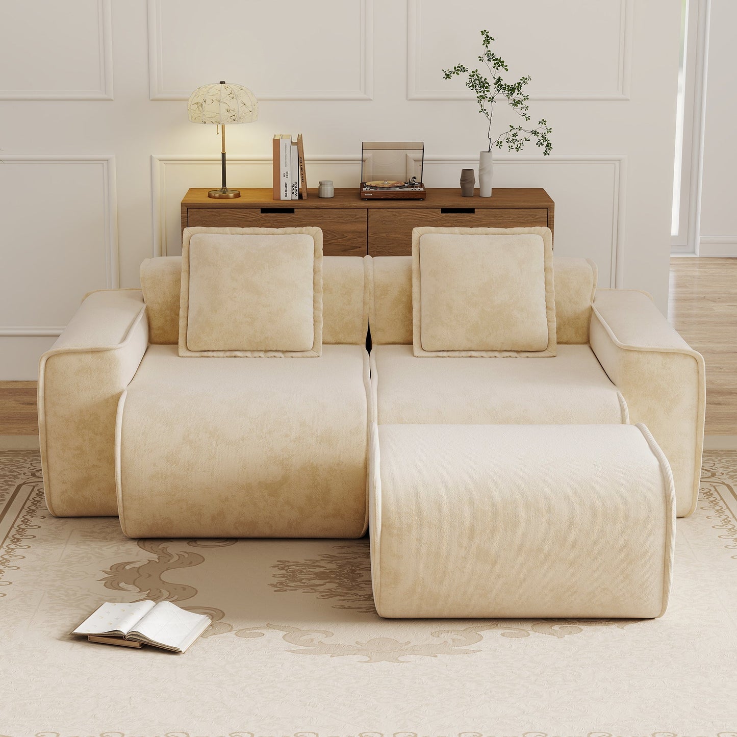 Streamlined Design Modular 2 Seat L Shape Sectional Sofa beige fabric with modular sections on Tampa Home & Garden Store