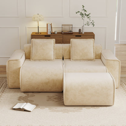 Streamlined Design Modular 2 Seat L Shape Sectional Sofa beige fabric with modular sections on Tampa Home & Garden Store
