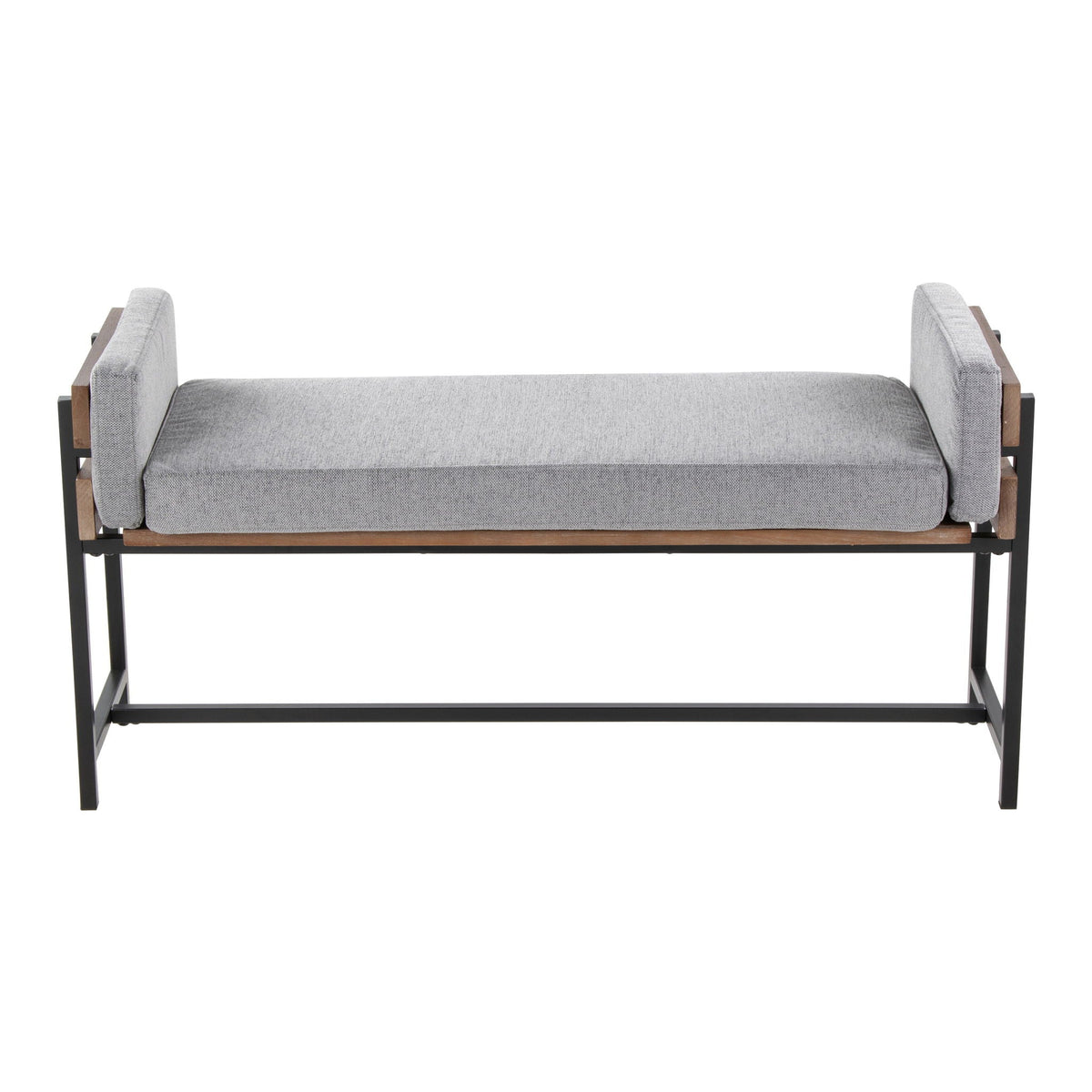 Upholstered Farmhouse Bench with Wood Panel Accent by HouseOfZazla in light gray fabric on Tampa Home & Garden Store