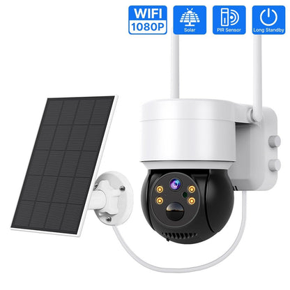 Motion Detection Audio Video Surveillance Camera with solar panel, black dome, 1080P wifi on Tampa Home & Garden Store