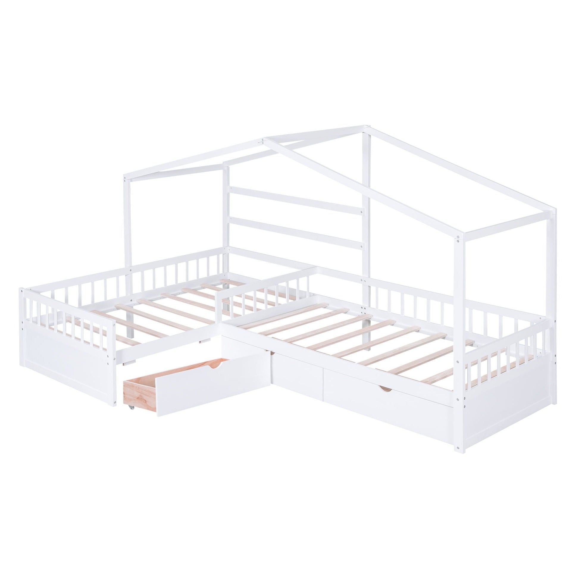 L-shaped white platform bed with three storage drawers by HouseOfZazla on Tampa Home & Garden Store