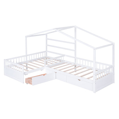 L-shaped white platform bed with three storage drawers by HouseOfZazla on Tampa Home & Garden Store