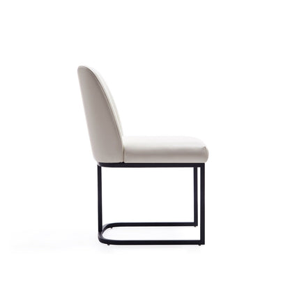 Serena Dining Chair by HouseOfZazla, cream upholstery with geometric black metal base on Tampa Home & Garden Store