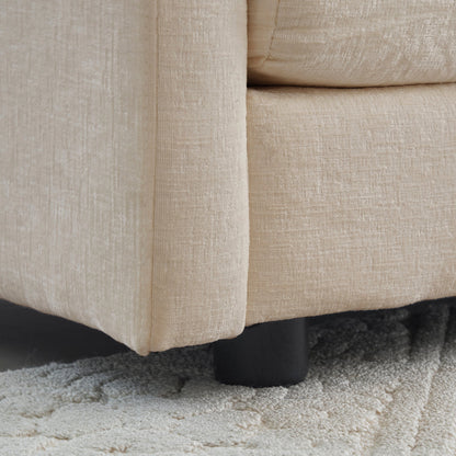 Chenille two-seater sofa close-up of beige fabric and black legs by HouseOfZazla on Tampa Home & Garden Store