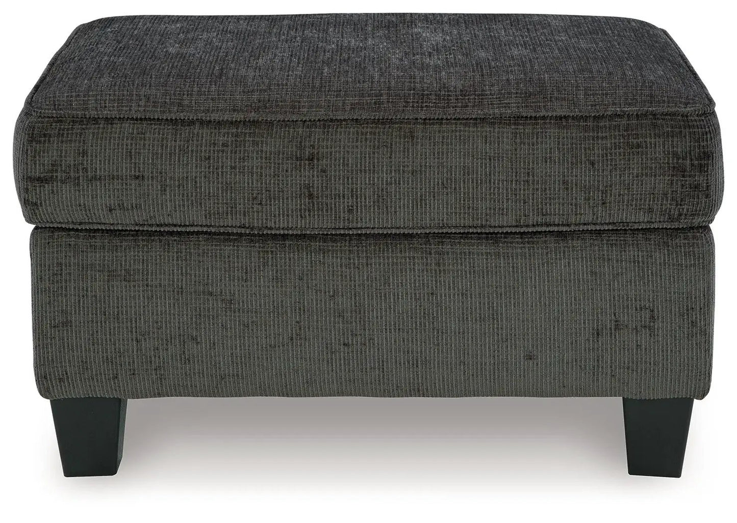 Erinslane stationary ottoman in charcoal textured fabric with black block legs on Tampa Home & Garden Store