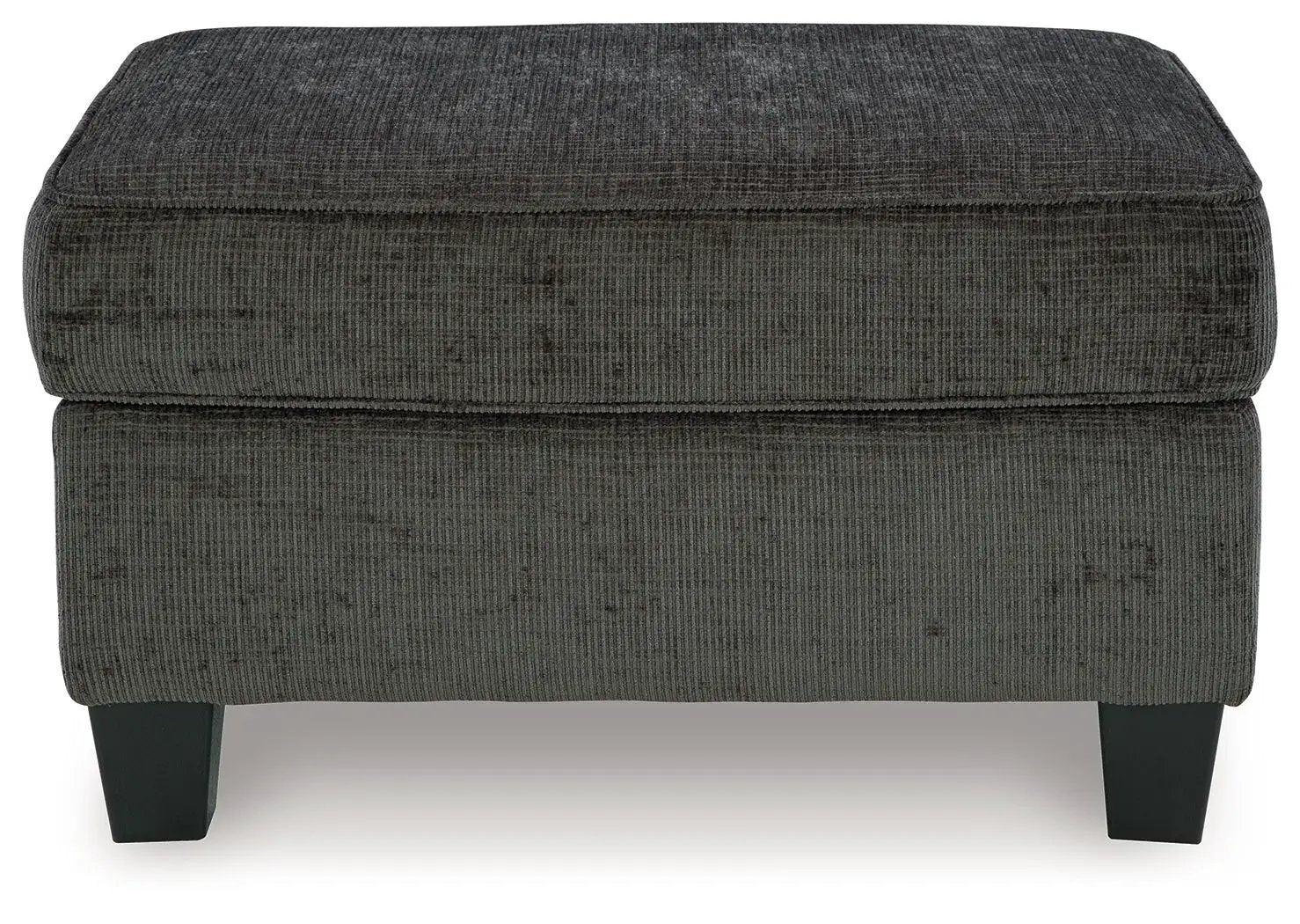 Erinslane stationary ottoman in charcoal textured fabric with black block legs on Tampa Home & Garden Store