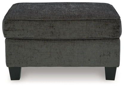 Erinslane stationary ottoman in charcoal textured fabric with black block legs on Tampa Home & Garden Store