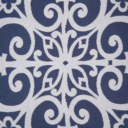 Kirby Transitional Push Back Recliner Chair upholstery closeup navy blue white pattern on Tampa Home & Garden Store