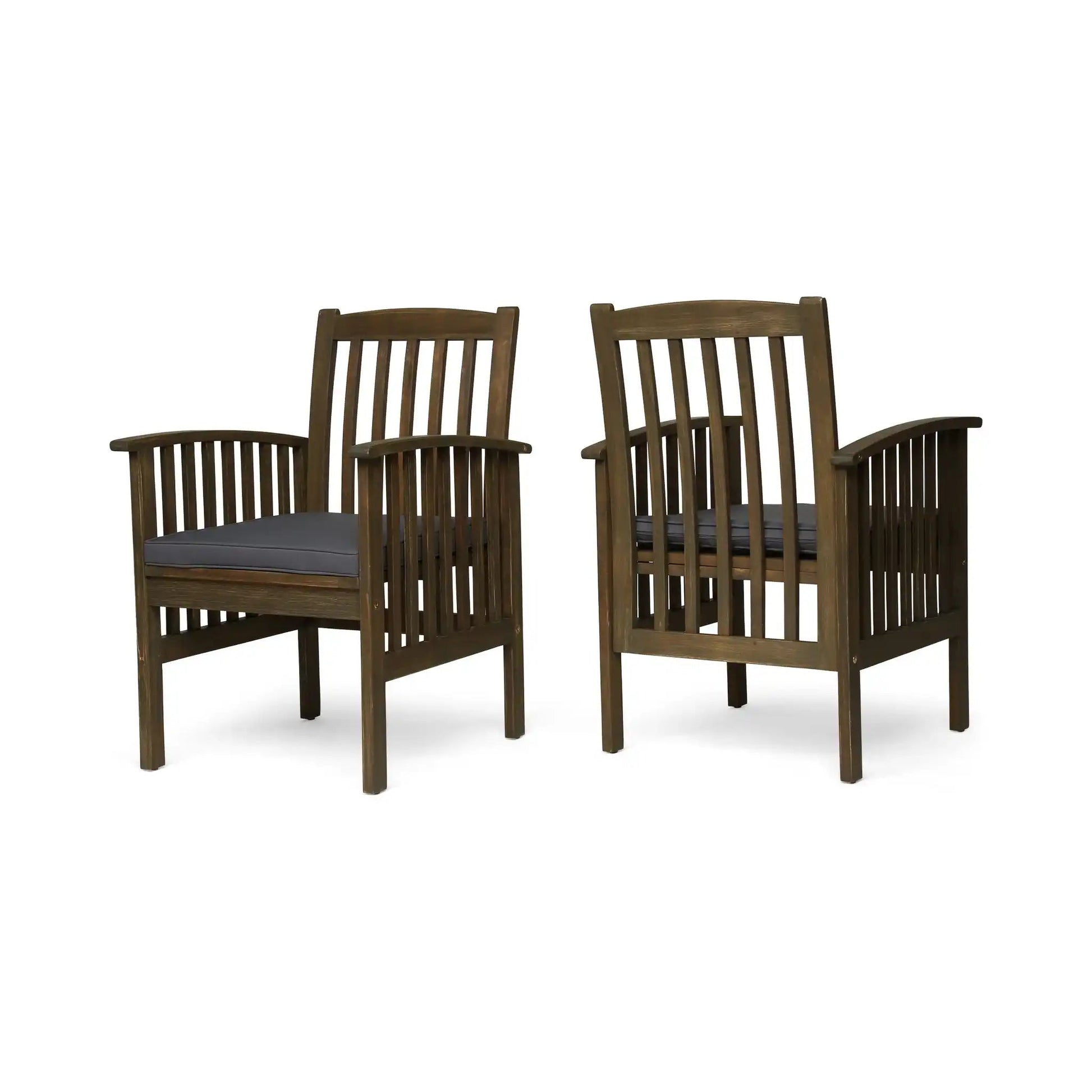 HouseOfZazla Casa Acacia outdoor dining chairs with gray cushions, slat-back wood design on Tampa Home & Garden Store