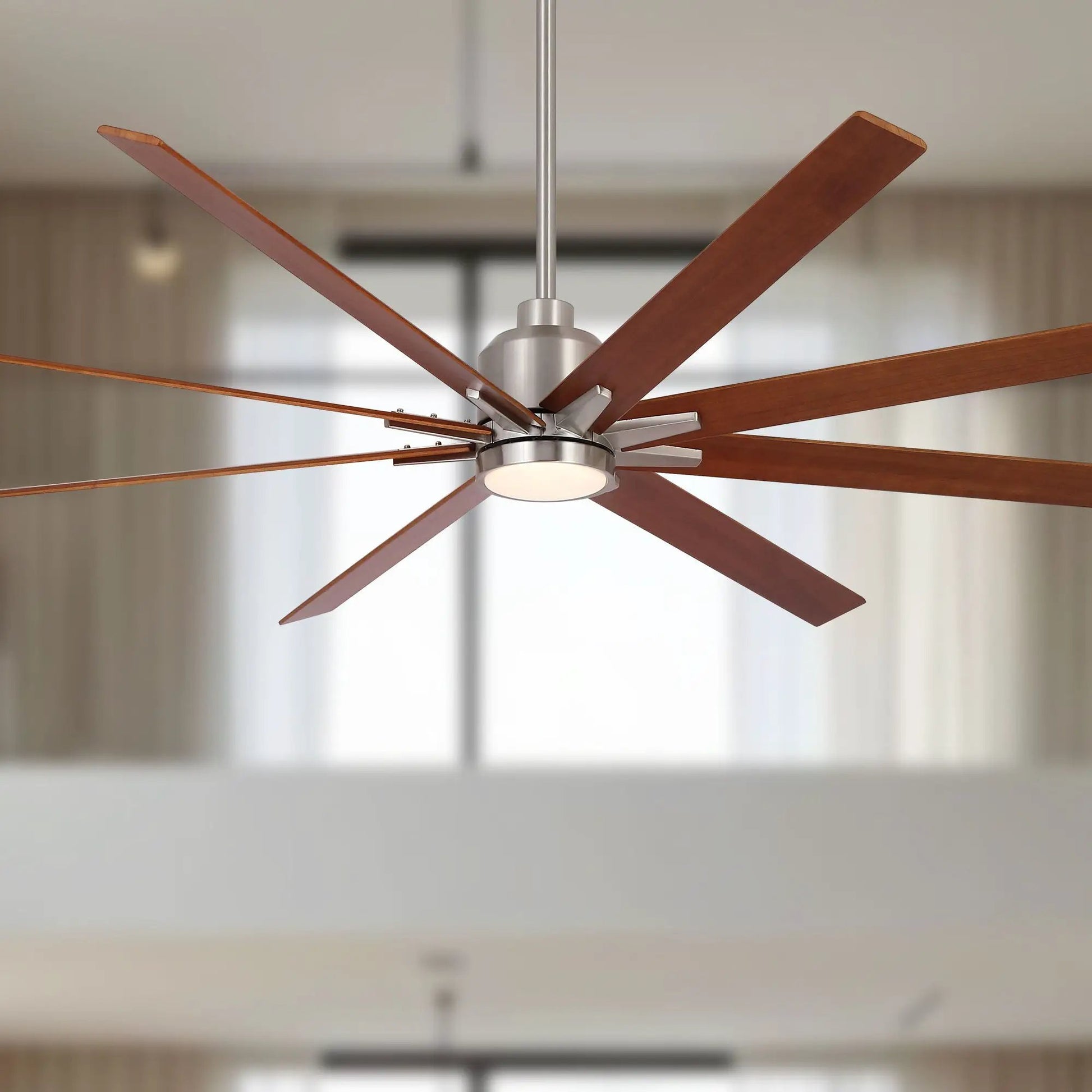 Ceiling fan by Unique Piece Furniture, oversized 8 wooden blades with dimmable LED light on Tampa Home & Garden Store