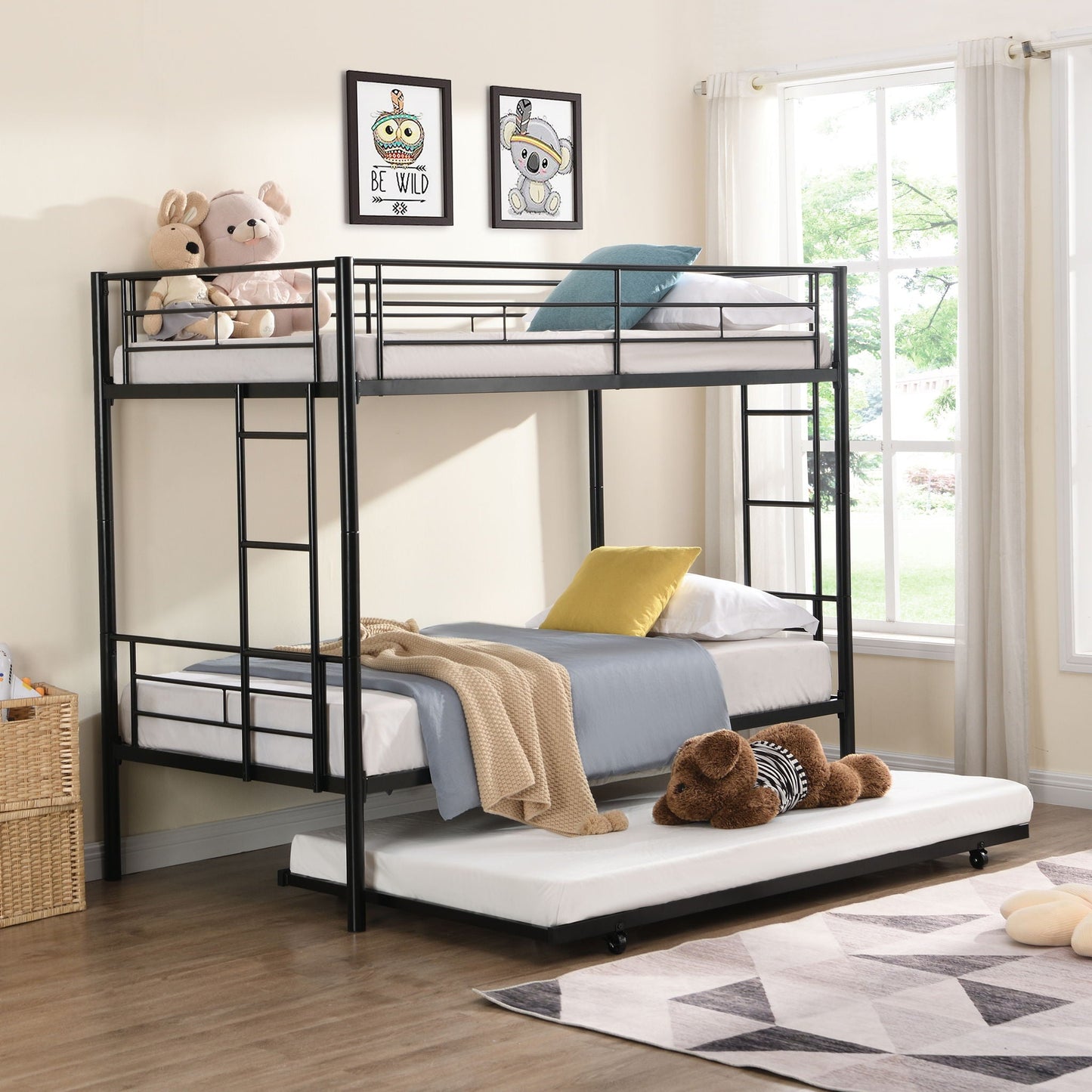 Modern Metal Frame Bunk Bed With Trundle