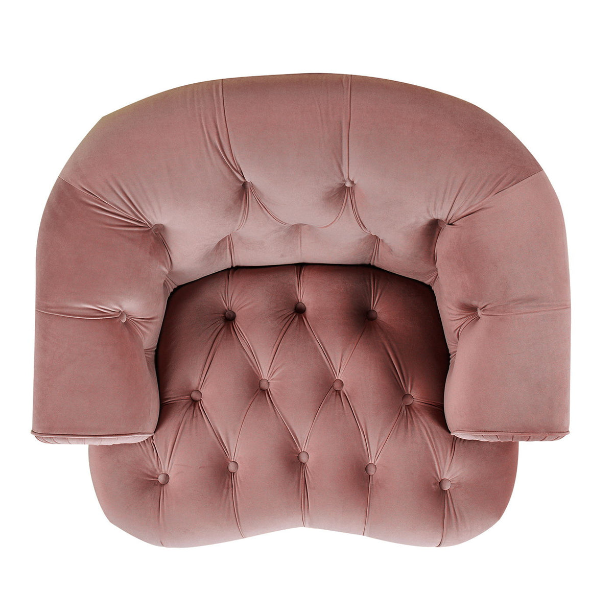 Pink velvet Victorian tufted accent chair with curved arms and deep button tufting on Tampa Home & Garden Store