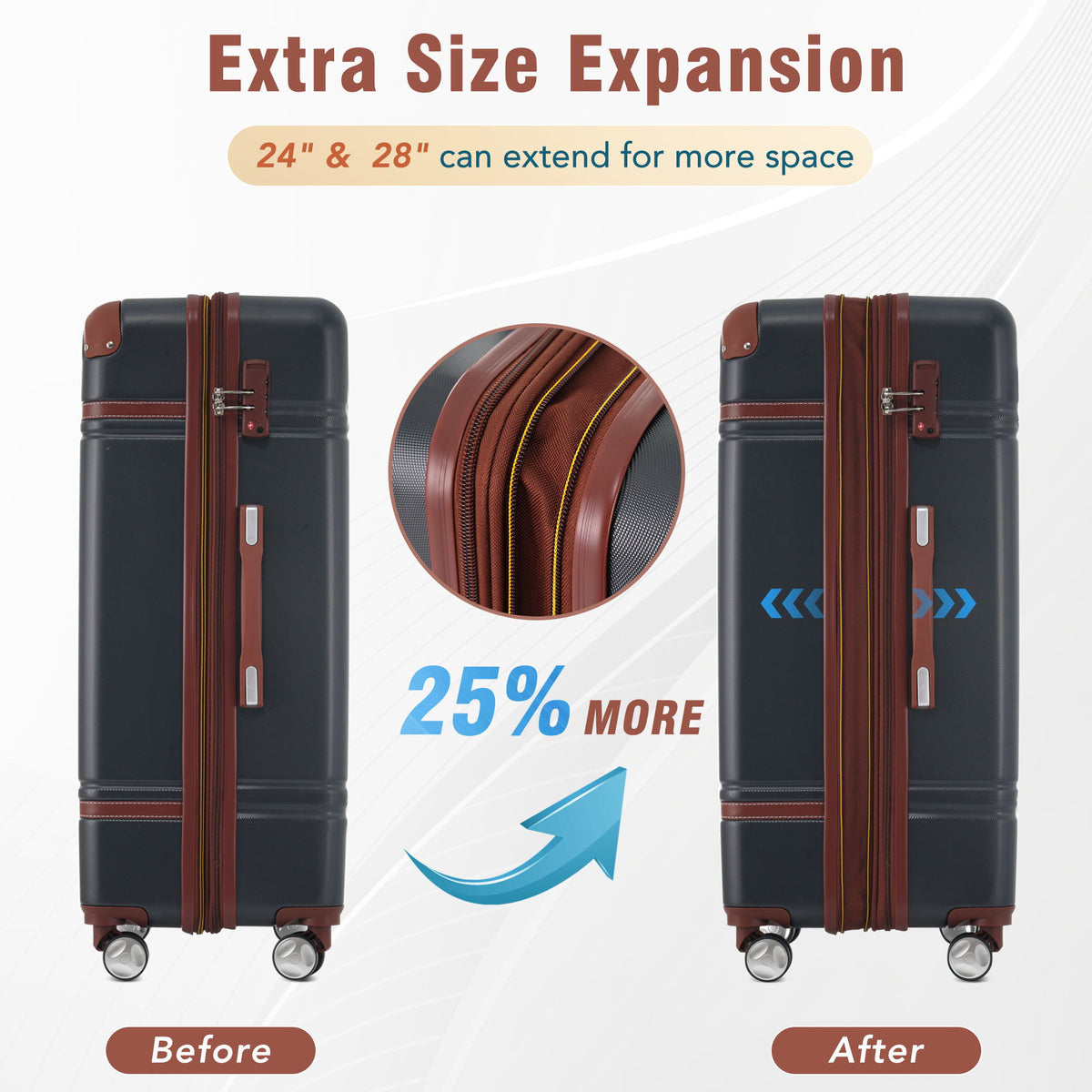 3-piece hardshell luggage set by HouseOfZazla with brown leather straps, 20in & 24in spinners on Tampa Home & Garden Store