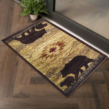 Lodge Area Rug with Wildlife Mountains Motif