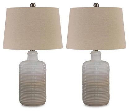 Marnina Ceramic Table Lamp Set of 2 Taupe White