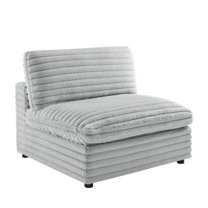 Gray armless slipper chair with plush cushion, 40 inch width, on black legs on Tampa Home & Garden Store
