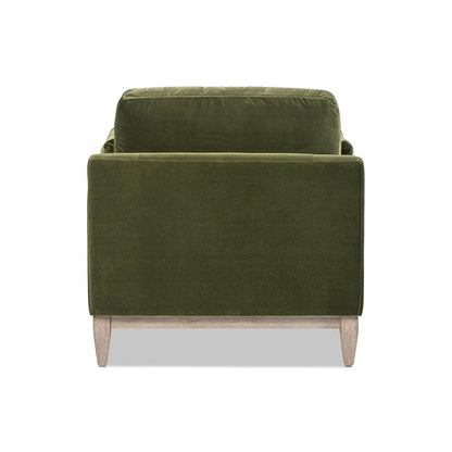 Olive green velvet modern farmhouse chaise lounge chair by HouseOfZazla with rubberwood base on Tampa Home & Garden Store