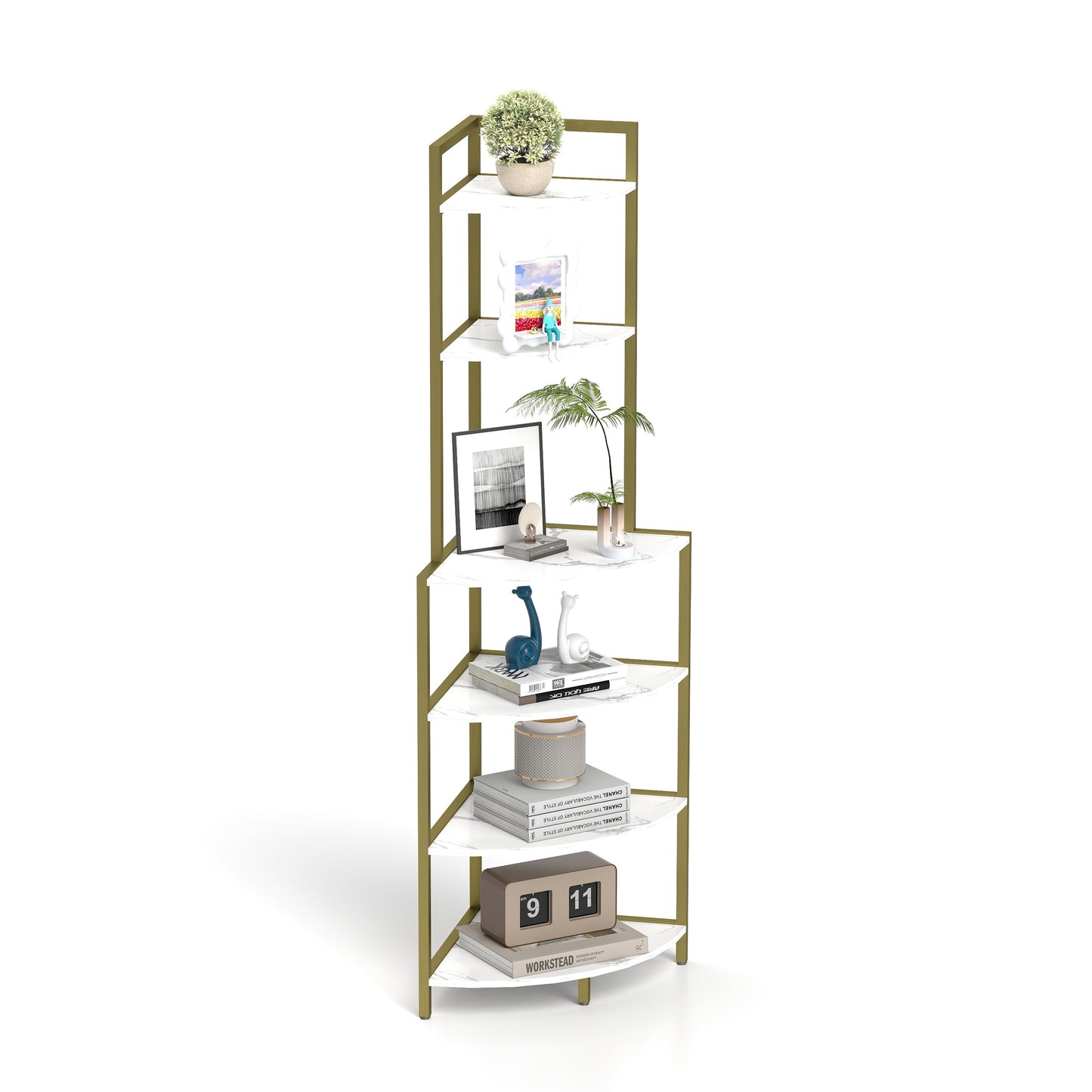 6-story corner open bookshelf, modern bookshelf, wooden frame, independent bookshelf unit, - Tampa Home & Garden Store