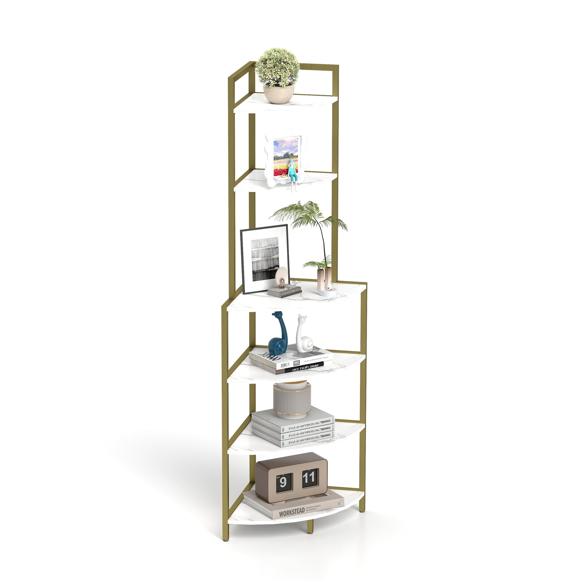 6-story corner open bookshelf, modern bookshelf, wooden frame, independent bookshelf unit, - Tampa Home & Garden Store