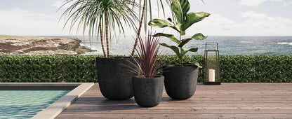 U_STYLE Lightweight MGO Planter Set of 3 in black textured planters for outdoor use on Tampa Home & Garden Store