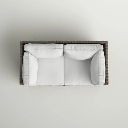Modern Patio Wicker Loveseat with Cushions dark brown frame, white cushions HouseOfZazla on Tampa Home & Garden Store