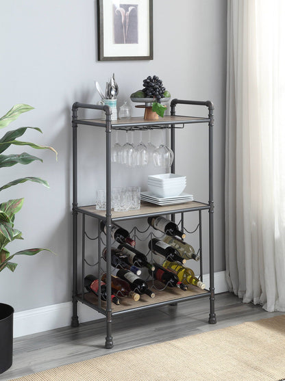 Brantley wine rack gray metal frame with oak shelves and bottle storage HouseOfZazla on Tampa Home & Garden Store