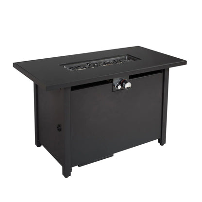 Rectangular fire pit with frame in black metal, built-in burner, rock bed, HouseOfZazla on Tampa Home & Garden Store