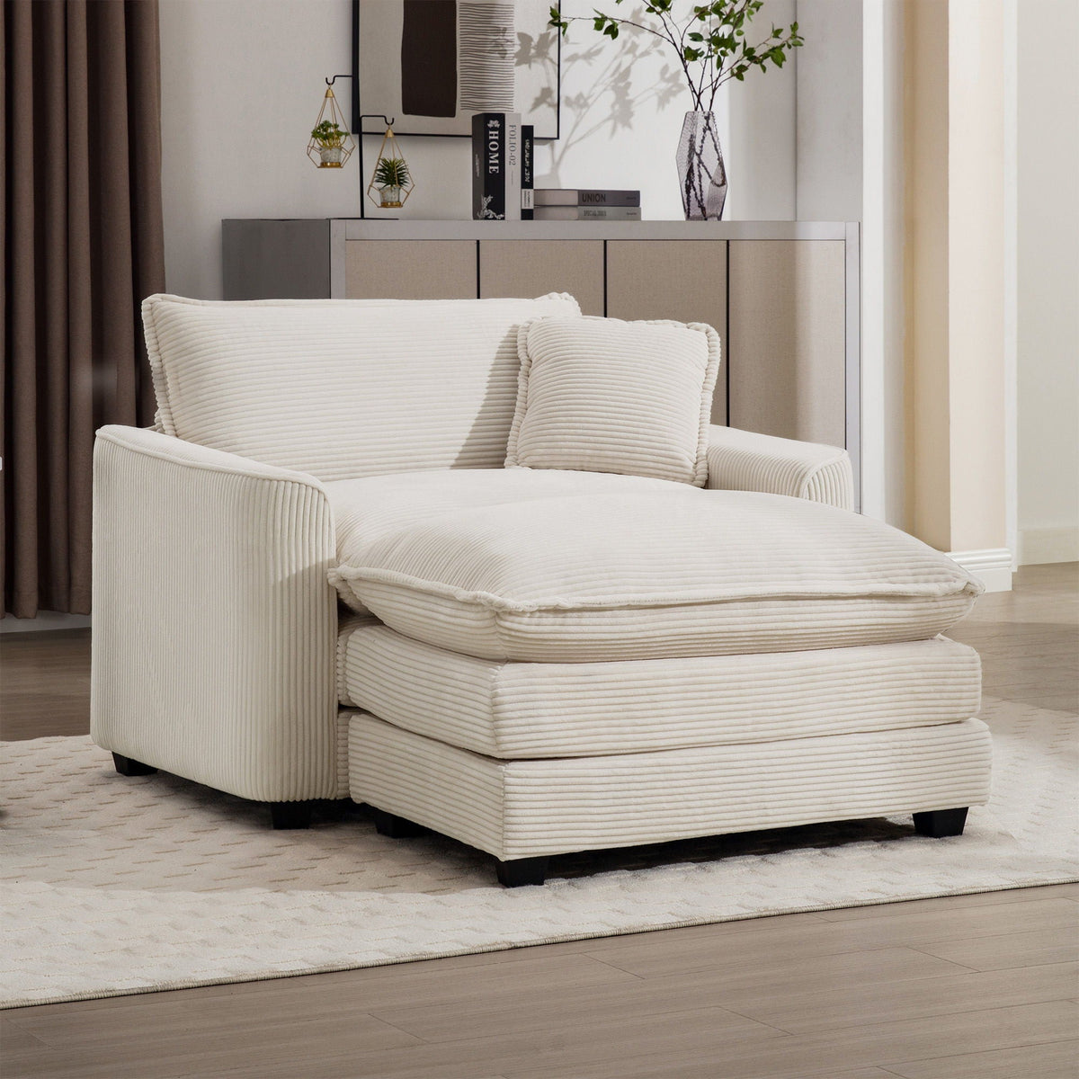 Classic Modern Deep Seat Chair and Footstool Set