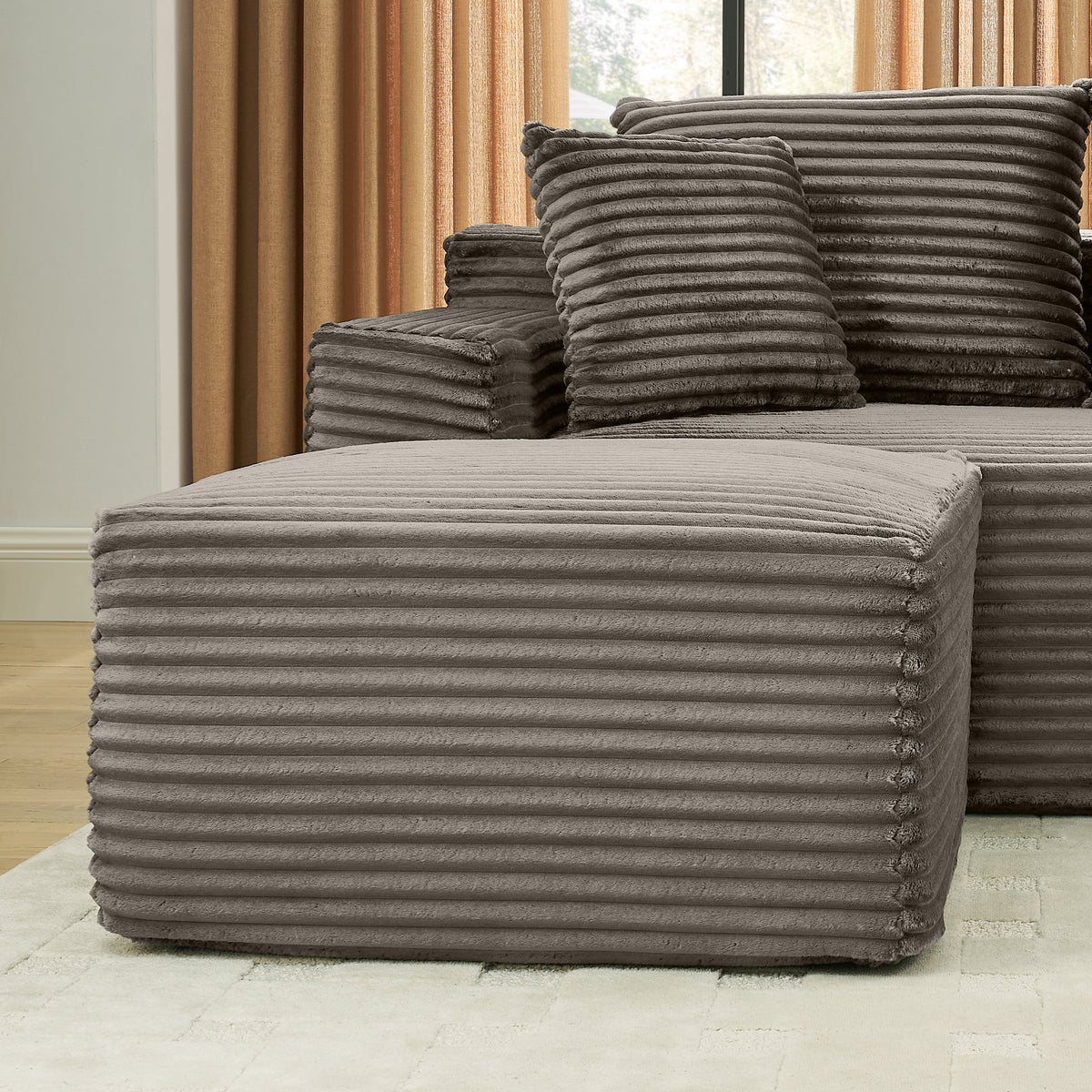 115-inch Comfy U-Shaped Sectional Corduroy Cushions in gray by HouseOfZazla stacked on Tampa Home & Garden Store