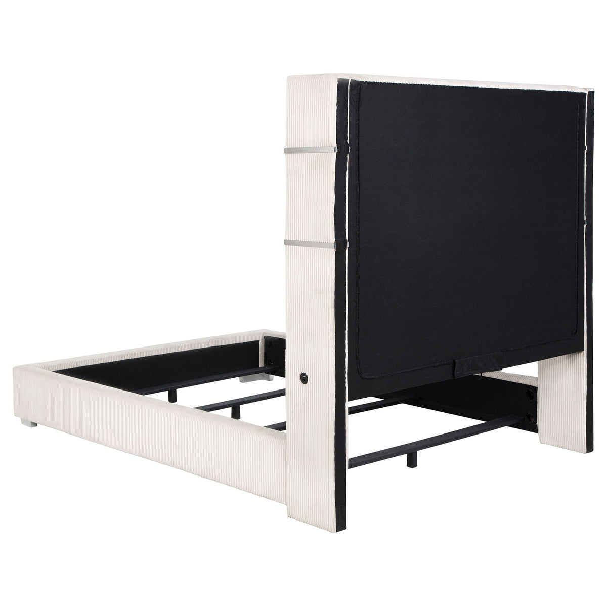 Judah Flame Visualizer Bed by HouseOfZazla, white ribbed frame with black panels and rails on Tampa Home & Garden Store
