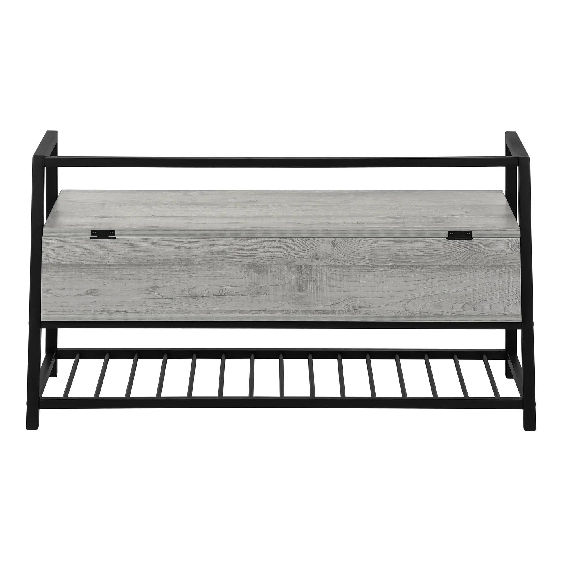 Rectangular storage bench in gray wood with black metal frame Unique Piece Furniture on Tampa Home & Garden Store
