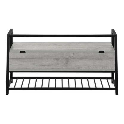 Rectangular storage bench in gray wood with black metal frame Unique Piece Furniture on Tampa Home & Garden Store