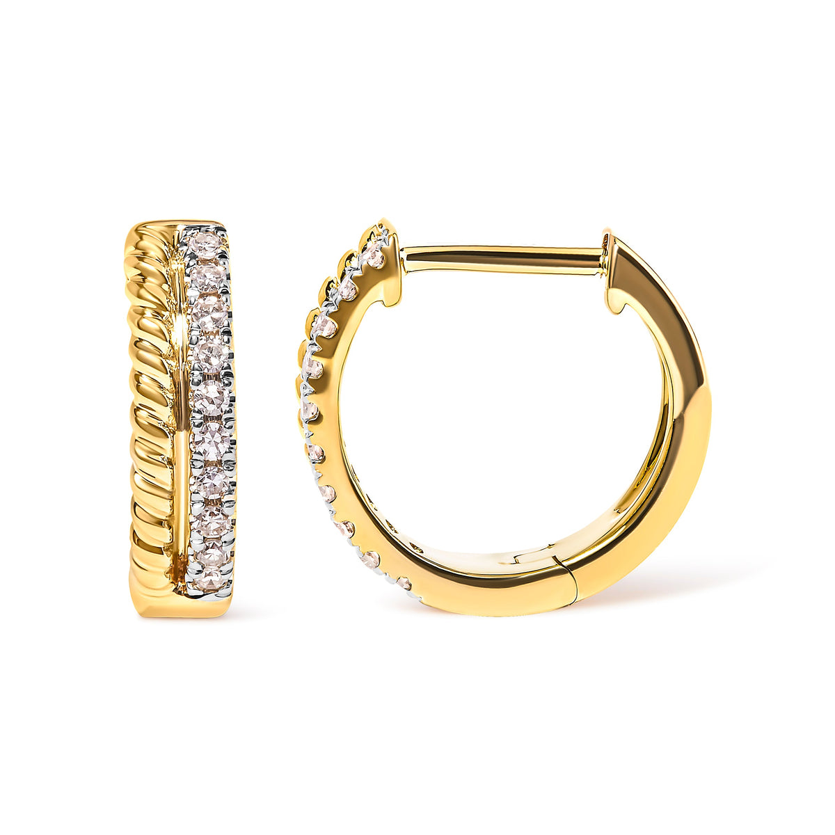 10K yellow gold diamond huggy hoop earrings by Bids.com, rope twist with pave diamonds on Tampa Home & Garden Store