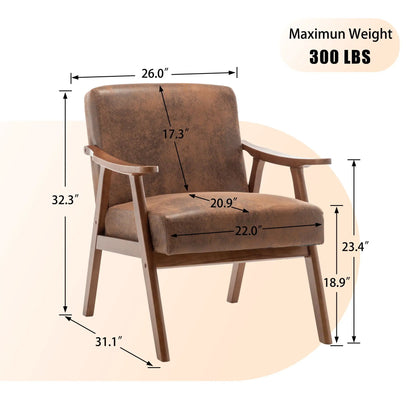 Mid Century Modern Accent Chair with solid wood frame and extra thick backrest, brown distressed leather, Unique Piece Furniture on Tampa Home & Garden Store