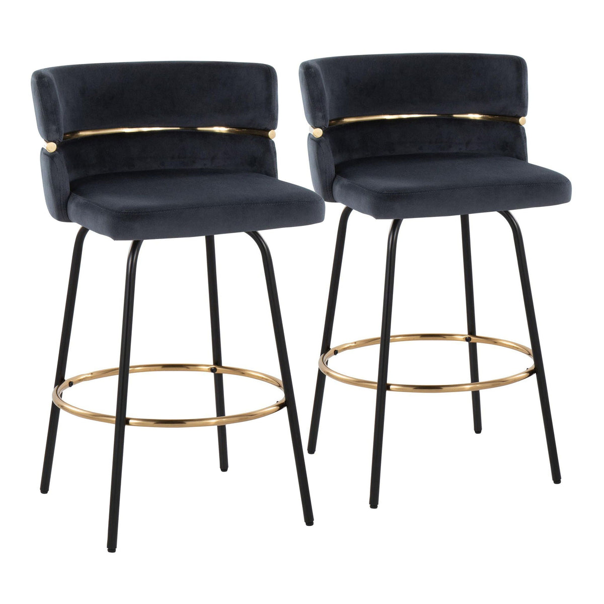 Contemporary counter stool set, 2 black velvet stools with gold footrests HouseOfZazla on Tampa Home & Garden Store