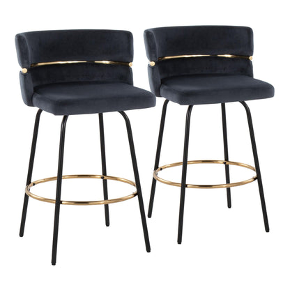 Contemporary counter stool set, 2 black velvet stools with gold footrests HouseOfZazla on Tampa Home & Garden Store