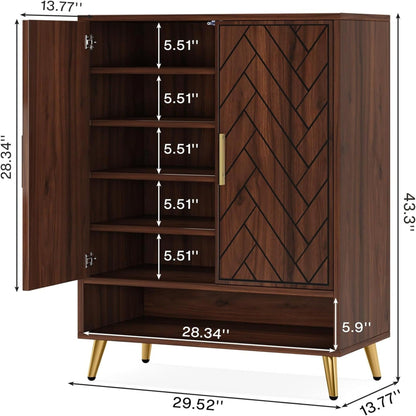 6 Tier Walnut wooden entryway shoe cabinet with adjustable shelves by HouseOfZazla on Tampa Home & Garden Store