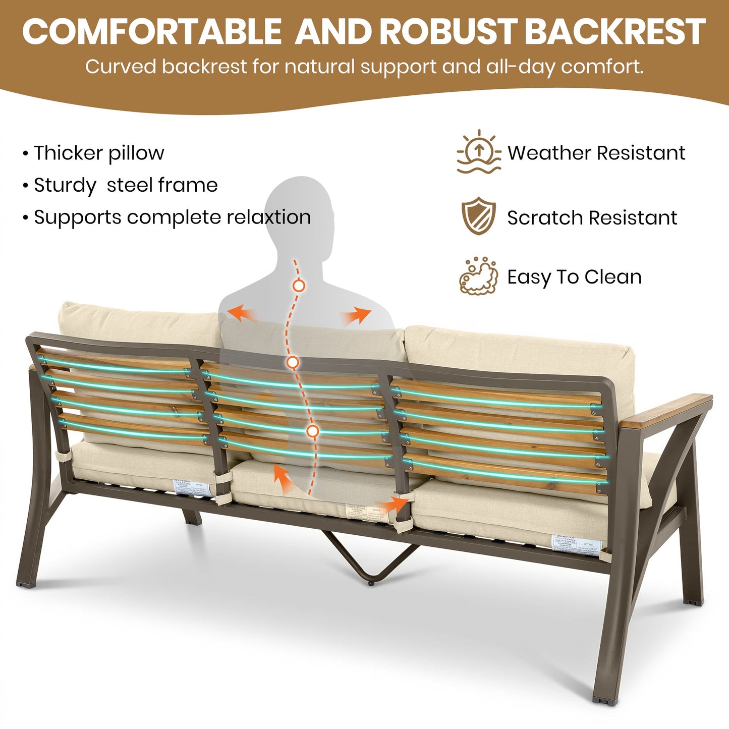 6-Piece Outdoor Patio Furniture Set with steel frame sofa and acacia wood table on Tampa Home & Garden Store