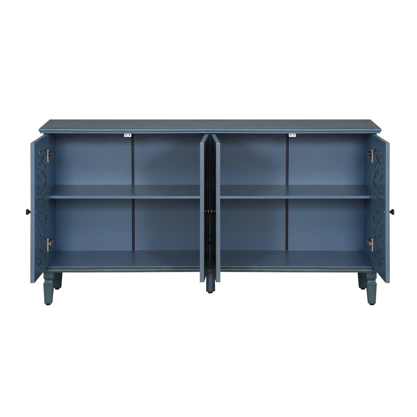 60-inch antique blue-gray buffet cabinet with floral carvings and adjustable shelves on Tampa Home & Garden Store