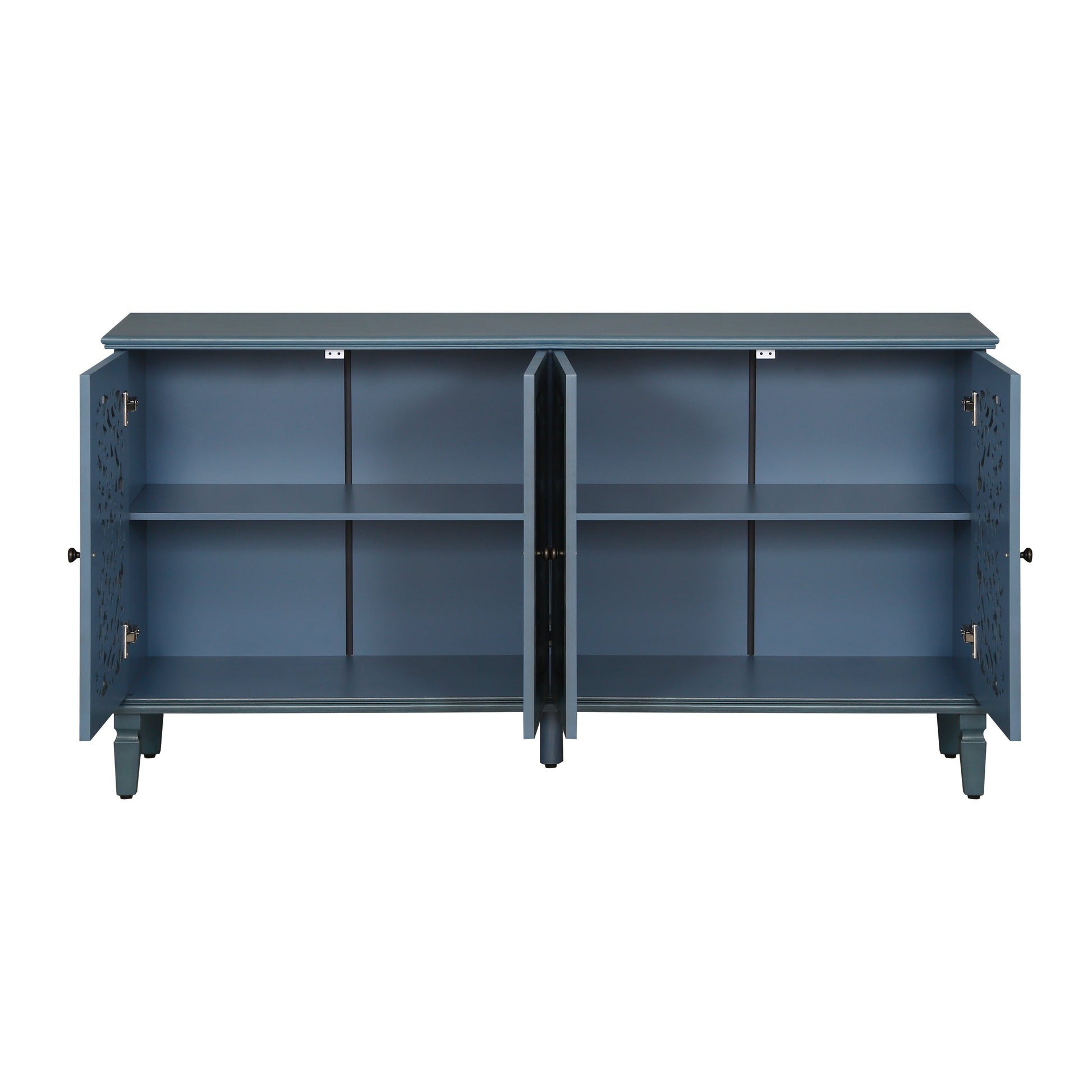 60-inch antique blue-gray buffet cabinet with floral carvings and adjustable shelves on Tampa Home & Garden Store