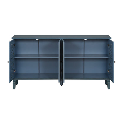 60-inch antique blue-gray buffet cabinet with floral carvings and adjustable shelves on Tampa Home & Garden Store