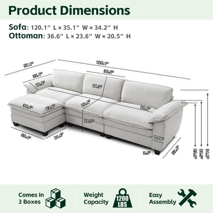 Living Room Sofa Luxury Couch with Ottoman in Soft Chenille Beige by HouseOfZazla on Tampa Home & Garden Store