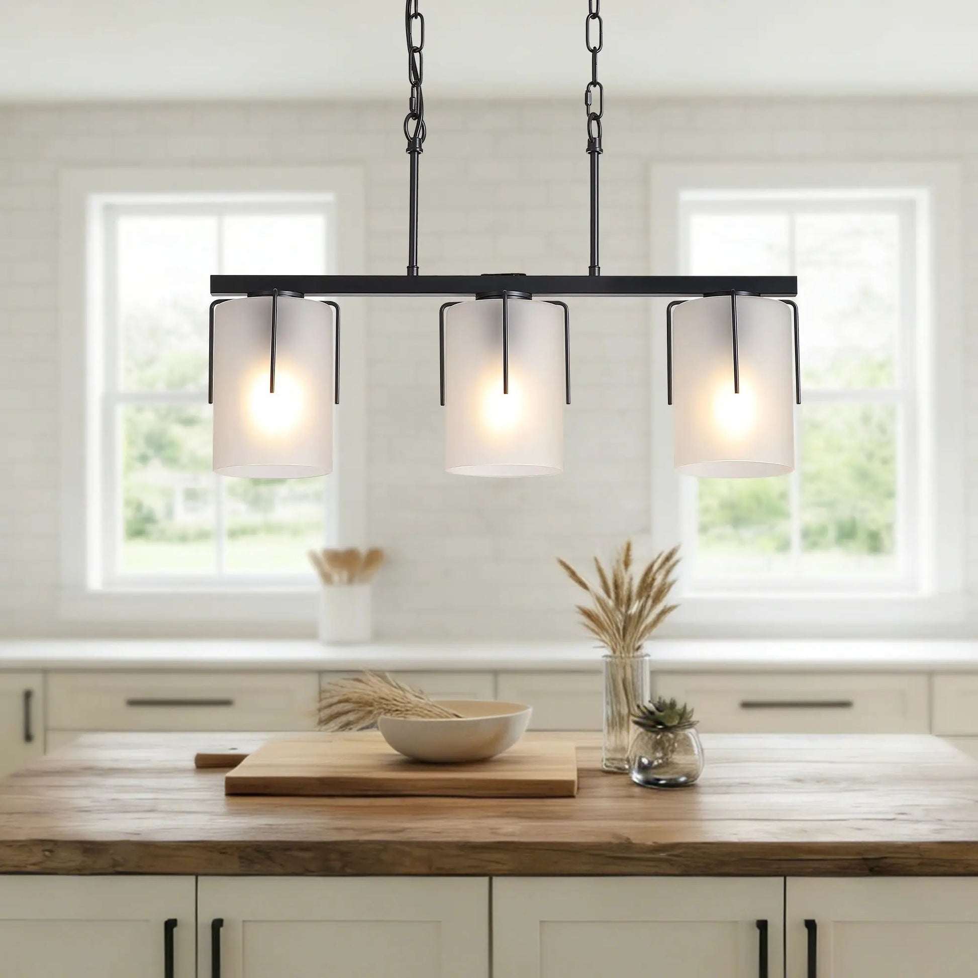 Adjustable Pendant Light by Unique Piece Furniture 3 glass shades and black metal frame on Tampa Home & Garden Store