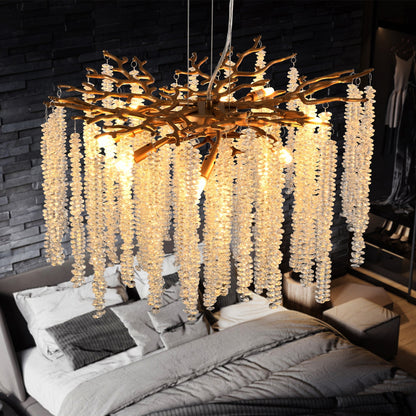 24-inch Modern Golden Pendant Light with Cascading Crystal Strands chandelier, HouseOfZazla on Tampa Home & Garden Store