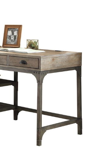 Gorden weathered antique metal writing desk with oak top and two drawers on Tampa Home & Garden Store